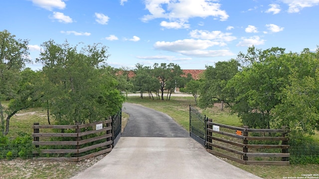 view of road with a gate and concrete driveway