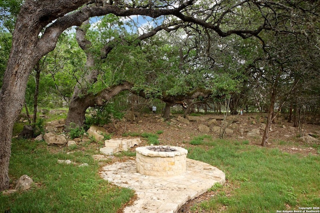 view of yard with an outdoor fire pit