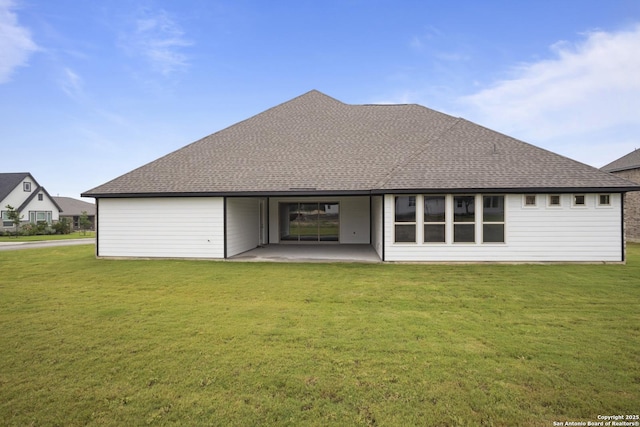 112 Matthew Path, Castroville, TX 78009 - back of house featuring a patio, roof with shingles, and a yard