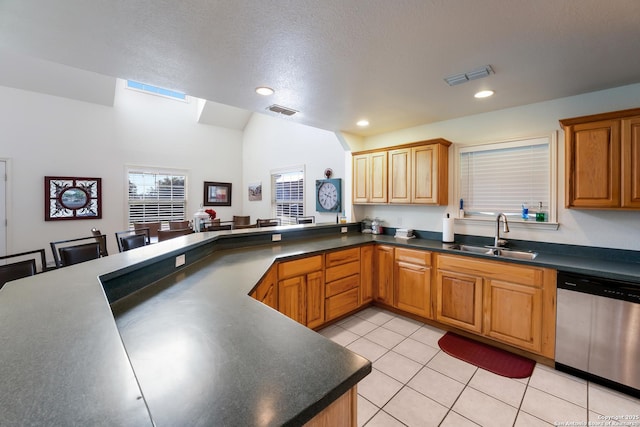 132 Clearview, Canyon Lake, TX 78133 - kitchen with a sink, light tile patterned floors, visible vents, and dishwasher
