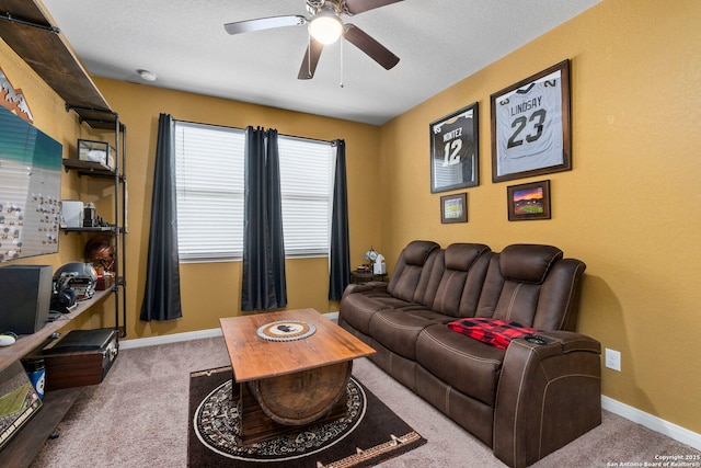 7914 Blackhawk Pass, San Antonio, TX 78253 - carpeted living room featuring a ceiling fan and baseboards