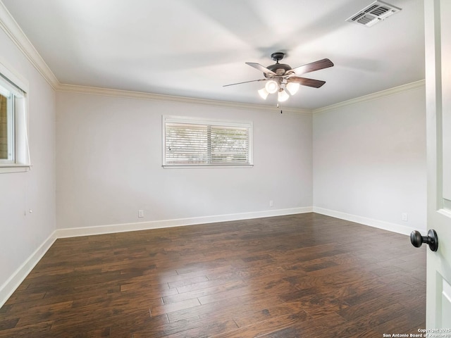 105 Sheffield, San Antonio, TX 78213 - empty room featuring a ceiling fan, crown molding, dark wood-style flooring, and baseboards