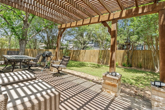 17926 Autumn Knl, San Antonio, TX 78258 - view of patio featuring outdoor dining area, a pergola, and a fenced backyard