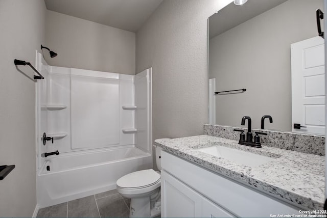 full bathroom with vanity, shower / bathing tub combination, tile patterned floors, and toilet