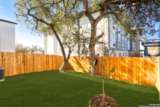 view of yard with a fenced backyard