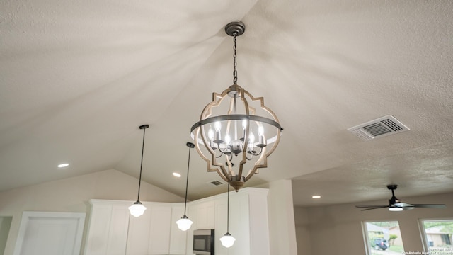 5806 Gillis, San Antonio, TX 78240 - room details featuring visible vents, recessed lighting, white cabinetry, and ceiling fan with notable chandelier