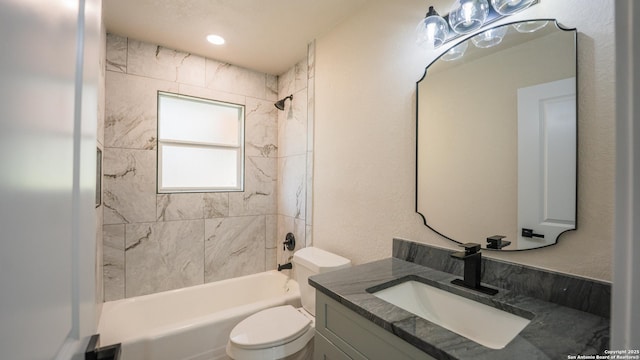5806 Gillis, San Antonio, TX 78240 - bathroom featuring toilet, shower / tub combination, and vanity