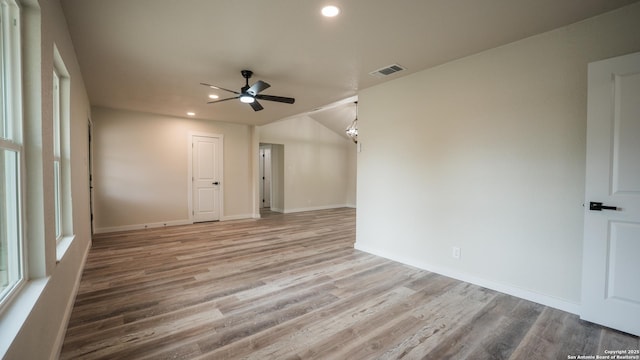 5806 Gillis, San Antonio, TX 78240 - unfurnished room with a ceiling fan, visible vents, wood finished floors, and recessed lighting