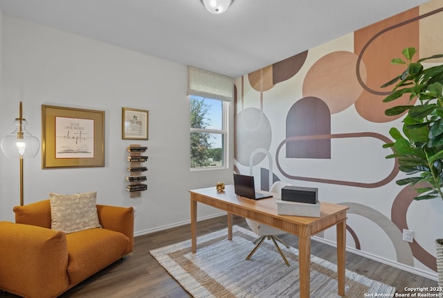 office with baseboards and wood finished floors