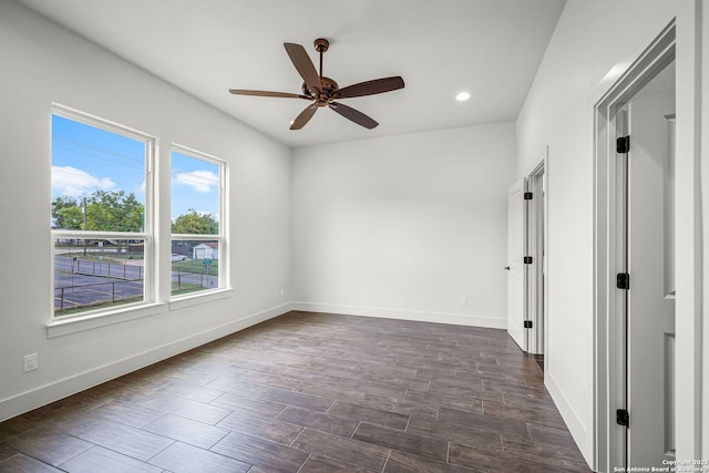 182 Torrey, New Braunfels, TX 78130 - empty room with a ceiling fan, recessed lighting, baseboards, and dark wood-type flooring