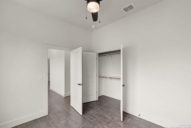 182 Torrey, New Braunfels, TX 78130 - unfurnished bedroom with baseboards, wood finished floors, a closet, and ceiling fan