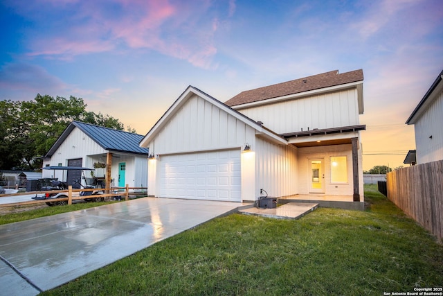 182 Torrey, New Braunfels, TX 78130 - modern inspired farmhouse with board and batten siding, concrete driveway, a garage, and a shingled roof