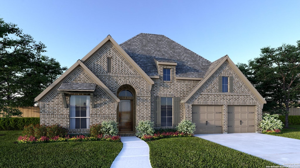 2917 Harvest Moon, Seguin, TX 78155 - view of front of property featuring driveway, a front lawn, and brick siding