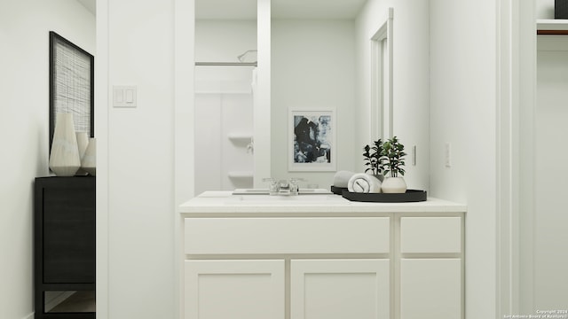 bathroom featuring vanity and walk in shower