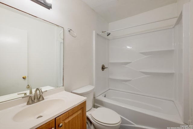 full bathroom featuring toilet, shower / tub combination, and vanity