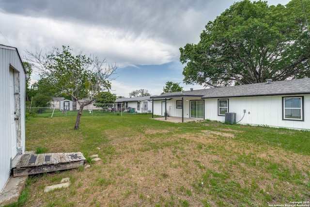 8010 Remuda, San Antonio, TX 78227 - view of yard with fence, a patio, a shed, central AC unit, and an outdoor structure
