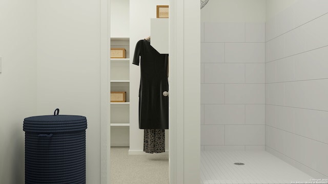 bathroom with a shower stall