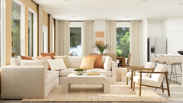 living area featuring light wood-style flooring