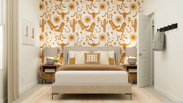 bedroom with baseboards and carpet flooring