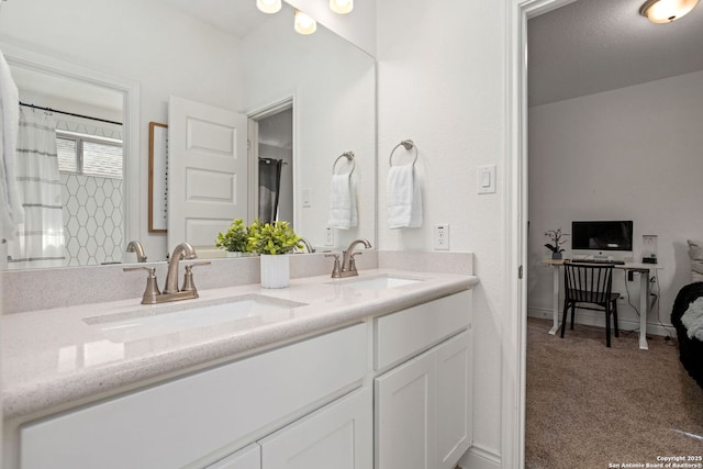 140 Cordova, Boerne, TX 78006 - bathroom featuring double vanity and curtained shower
