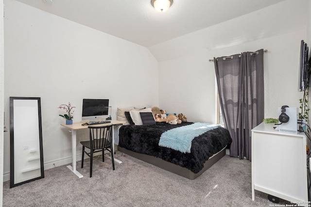 140 Cordova, Boerne, TX 78006 - bedroom with carpet flooring, vaulted ceiling, and an office area