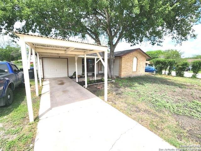 4802 Castle Brg, San Antonio, TX 78218 - ranch-style home with a garage, driveway, a carport, brick siding, and a front yard