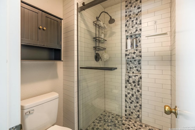 bathroom with a shower stall and toilet
