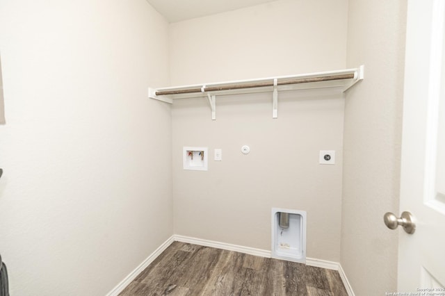 washroom featuring laundry area, electric dryer hookup, hookup for a gas dryer, dark wood finished floors, and hookup for a washing machine