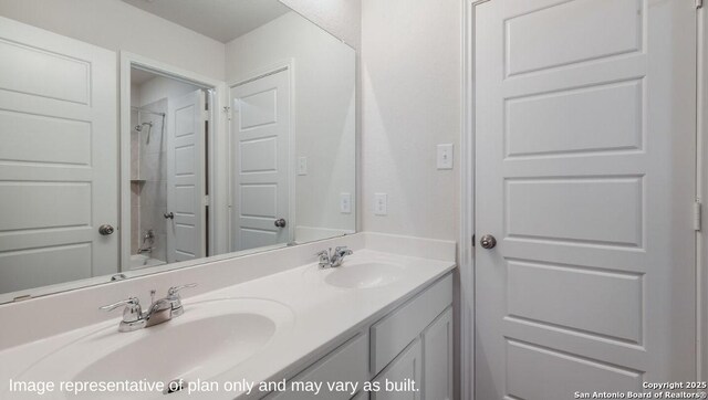 21031 Millstream Bnd, San Antonio, TX 78266 - bathroom featuring double vanity,  shower combination, and a sink