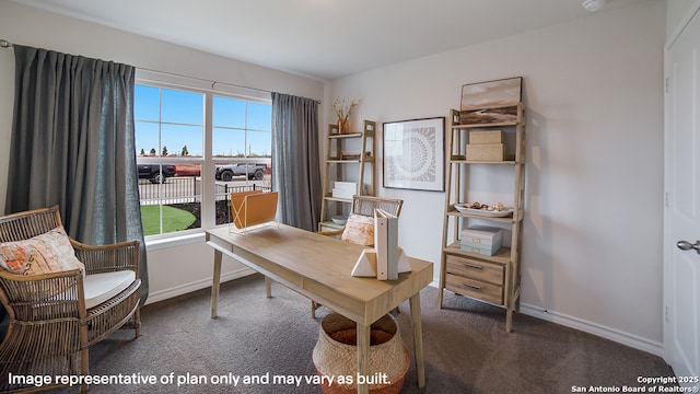 carpeted home office with baseboards and a wealth of natural light