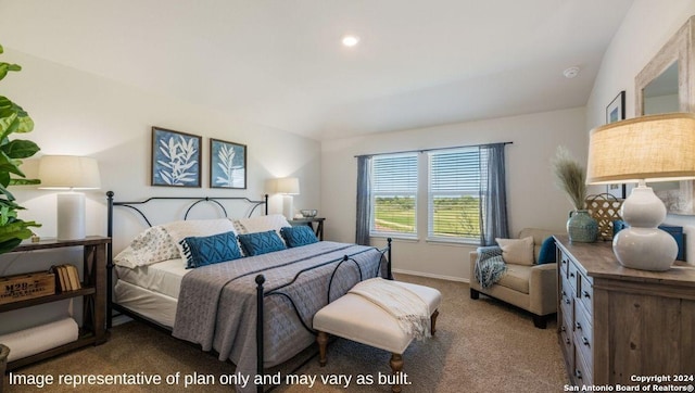 bedroom featuring baseboards, carpet flooring, and recessed lighting