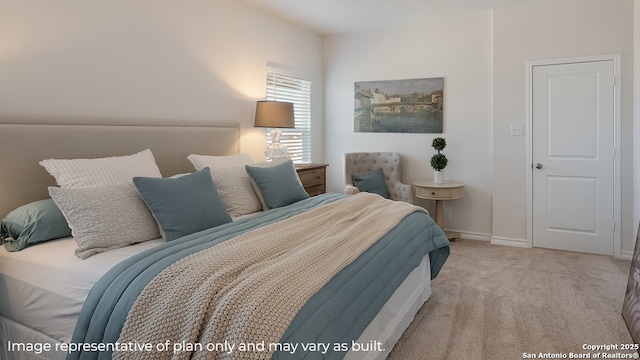 bedroom featuring baseboards and carpet