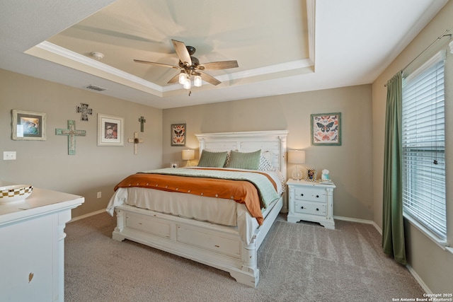 27342 Emilie Cyn, San Antonio, TX 78260 - bedroom with carpet flooring, a tray ceiling, multiple windows, and baseboards