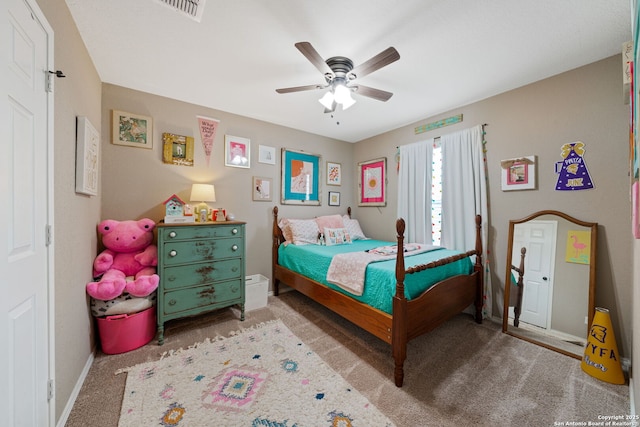 27342 Emilie Cyn, San Antonio, TX 78260 - bedroom featuring visible vents, a ceiling fan, carpet, and baseboards