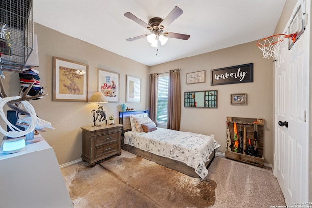 27342 Emilie Cyn, San Antonio, TX 78260 - bedroom featuring baseboards, ceiling fan, and light carpet