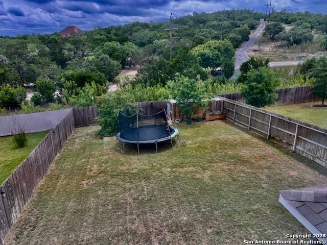 27342 Emilie Cyn, San Antonio, TX 78260 - view of yard featuring a fenced backyard and a trampoline