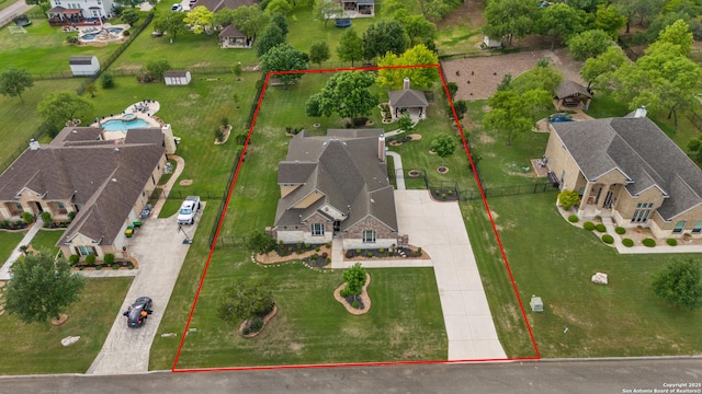 drone / aerial view with a residential view