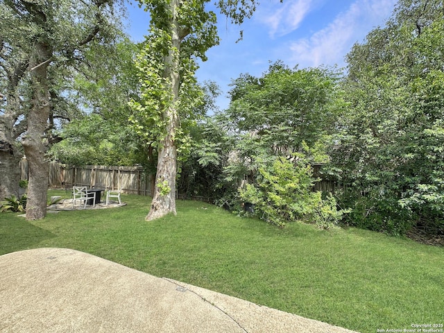 view of yard with fence and a patio area