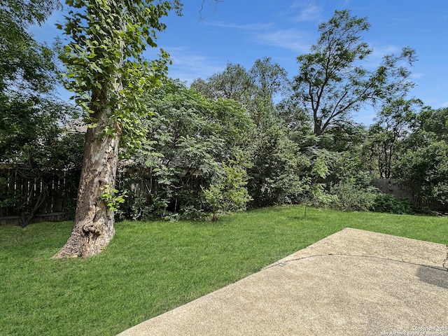 view of yard with fence and a patio area