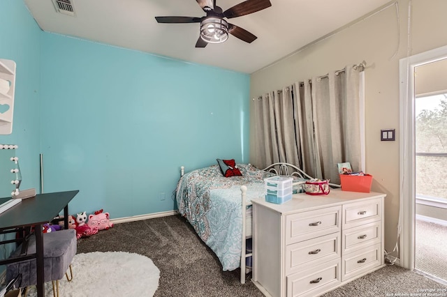 27030 Vaughns Vw, San Antonio, TX 78260 - carpeted bedroom with baseboards, multiple windows, a ceiling fan, and visible vents