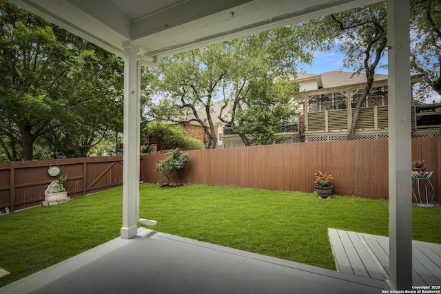 view of yard featuring a fenced backyard and a patio