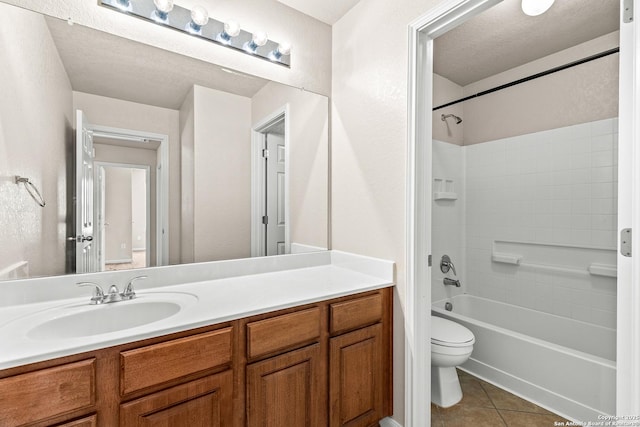 full bathroom featuring toilet, tile patterned floors, shower / bath combination, and vanity