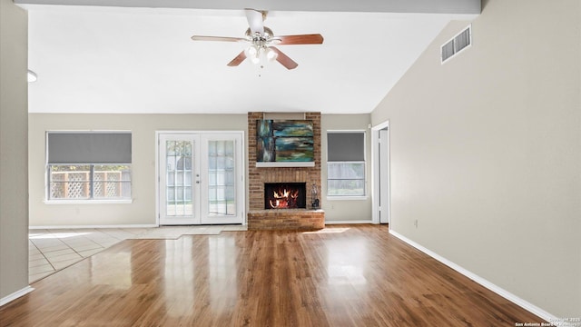 3634 Ridge Cluster, San Antonio, TX 78247 - unfurnished living room featuring visible vents, a ceiling fan, wood finished floors, and a healthy amount of sunlight