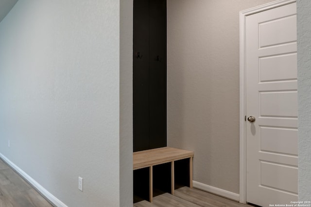 mudroom with baseboards and wood finished floors
