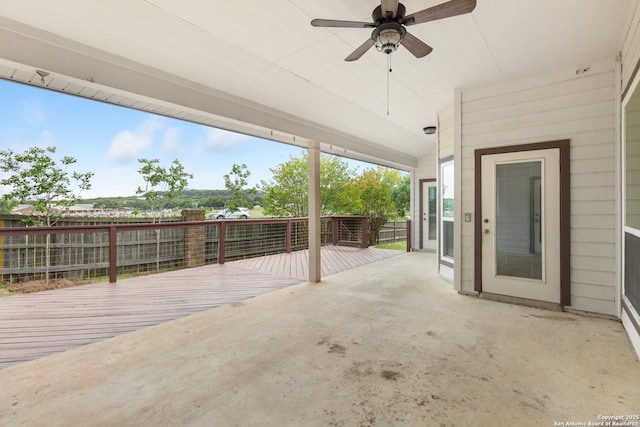 29303 Sumpter Dr, Boerne, TX 78015 - view of patio with fence, a wooden deck, and ceiling fan
