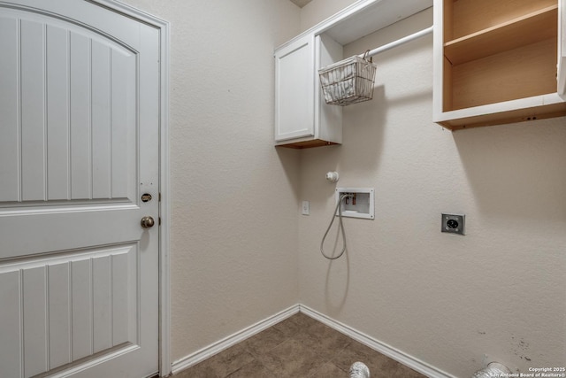 laundry room featuring laundry area, baseboards, hookup for a washing machine, gas dryer hookup, and electric dryer hookup