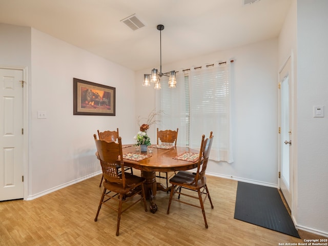 3608 Augusta Glade, Schertz, TX 78154 - dining space with visible vents, baseboards, and light wood-type flooring