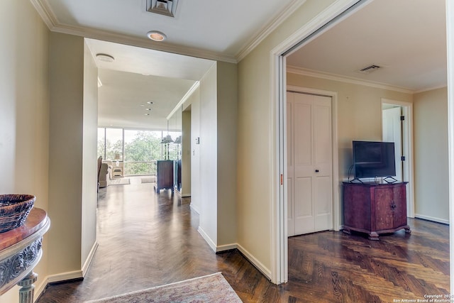 200 Patterson Unit 312, San Antonio, TX 78209 - hall with baseboards, crown molding, and visible vents