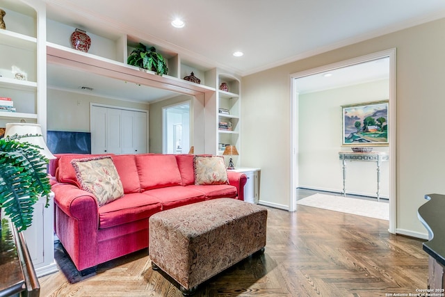 200 Patterson Unit 312, San Antonio, TX 78209 - living room featuring recessed lighting, ornamental molding, baseboards, and visible vents