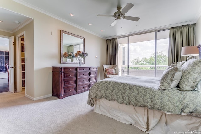 200 Patterson Unit 312, San Antonio, TX 78209 - bedroom featuring access to outside, carpet flooring, baseboards, and ornamental molding